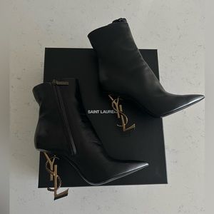 YSL - Opyum Leather Booties With Gold Snake Heel NWT